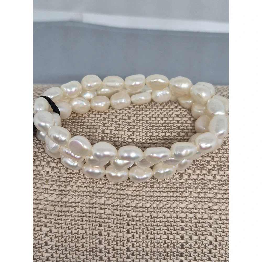 Freshwater‎ Pearl Bracelet Triple Strand Stretch White Baroque Cultured Jewelry